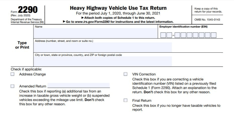 Sample Form 2290 to file truck tax return